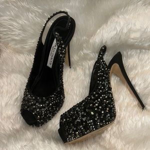 Francesco Sacco Beautiful Black studded Bling Platform sling back heels pumps